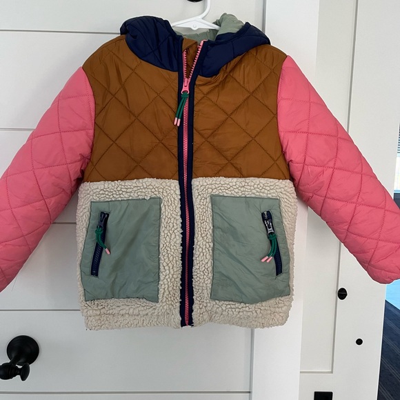 Mini Boden Kids' High Pile Fleece Hooded Jacket, Natural Borg, 6-7 - Picture 3 of 8